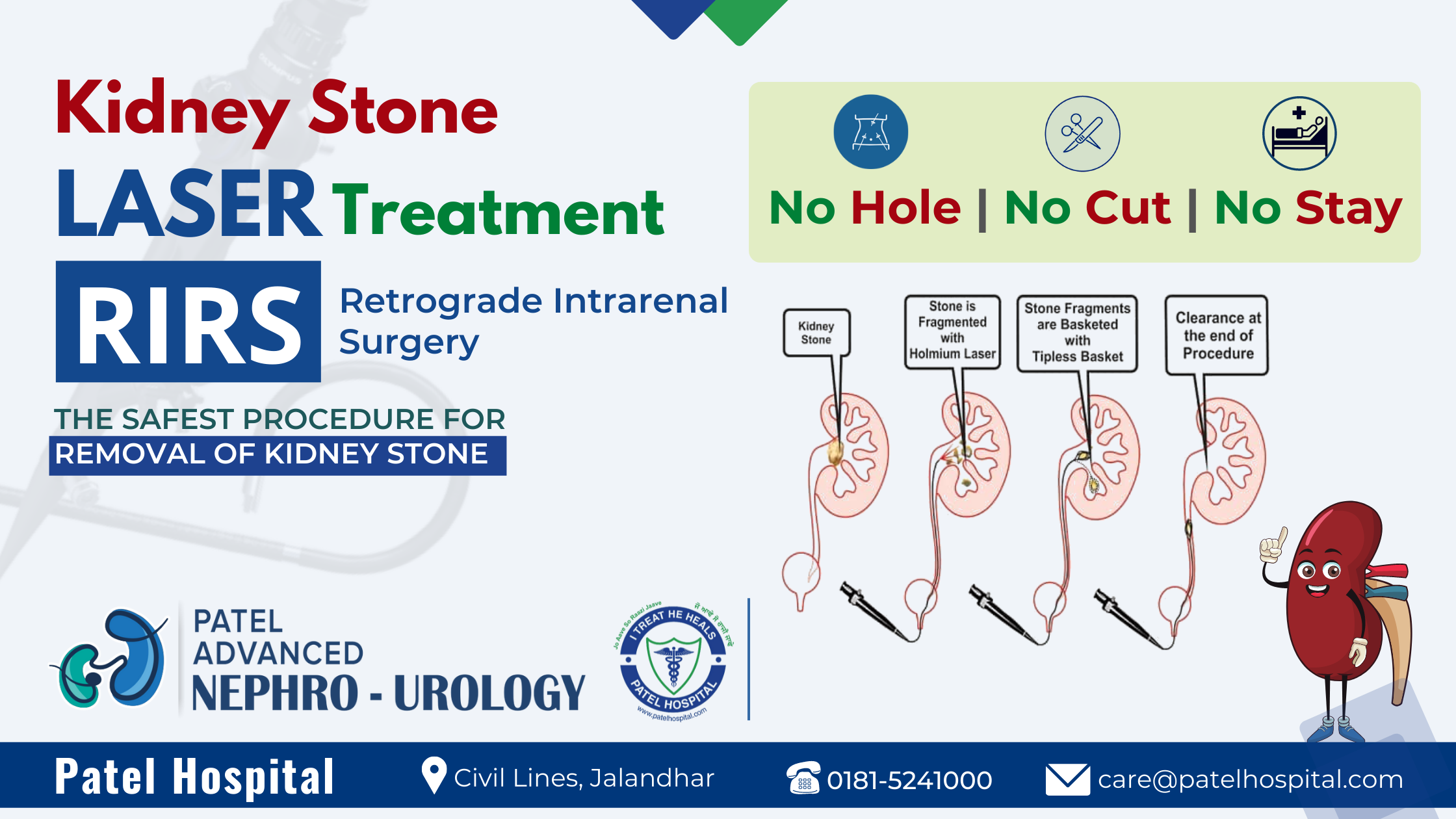 RIRS is the safest and latest procedure for kidney stone removal: Dr. Swapan Sood, Patel Hospital Jalandhar | Best Urologist in Jalandhar Punjab.